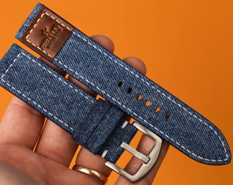 Blue Denim Watch Strap, Custom Leather Watch Band 16mm,17mm,18mm,19mm,20mm,21mm,22mm,24mm,26mm KT107