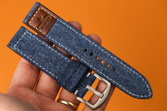 Blue Denim Watch Strap Custom Leather Watch Band 16mm 17mm 18mm