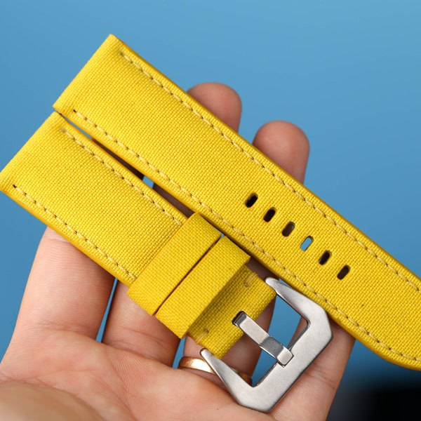 Bracelet de montre en toile jaune, Vegan Watch Strap 10mm, 16mm, 18mm, 20mm, 22mm, 24mm, 26mm, Strap for Panerai Watch KT71