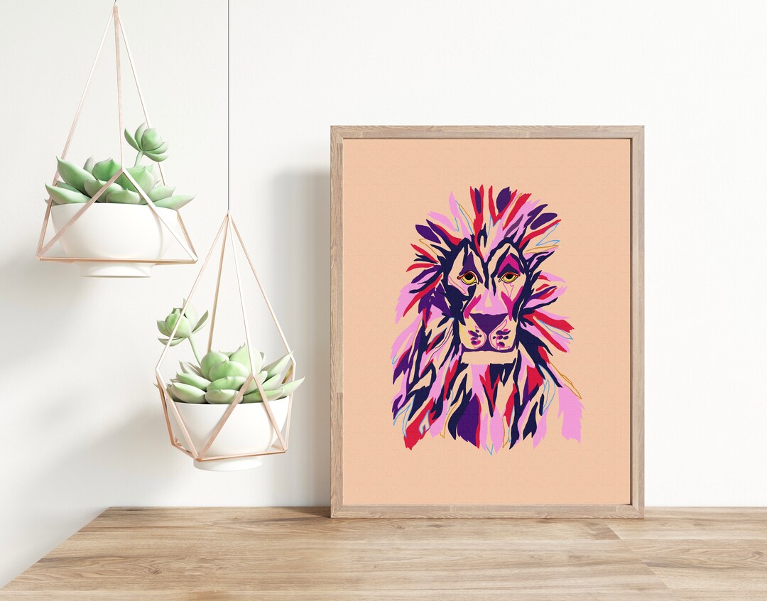 Abstract Lion Wall Art Boho Wall Art Living Room Wall Decor Colorful