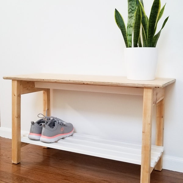 Simple DIY Entryway Shoe Bench with shelf - Digital file with 3D views and Instructional video for DIY