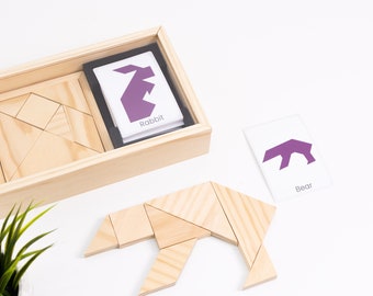 DIY Wooden Tangram Puzzle set  2 Player set - Digital download file on how to build from scratch with instructions and 3d illustrations