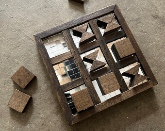 Handmade Mirrored Wood Tic Tac Toe Game