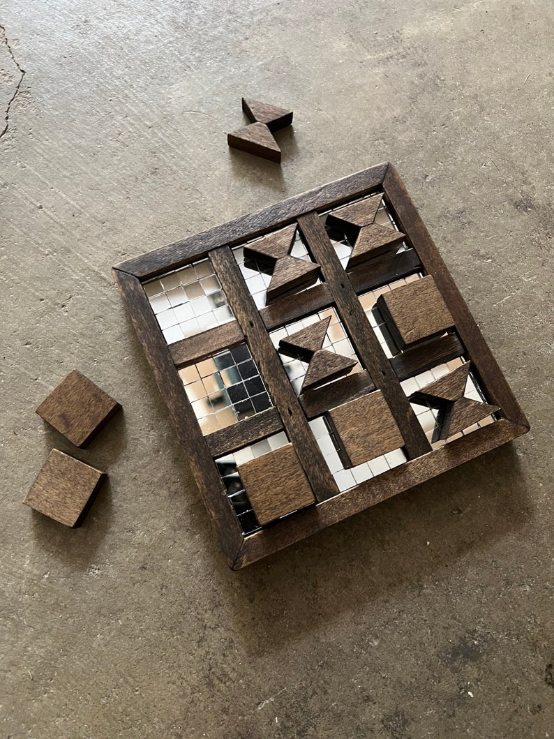 Handmade Mirrored Wood Tic Tac Toe Game image 1