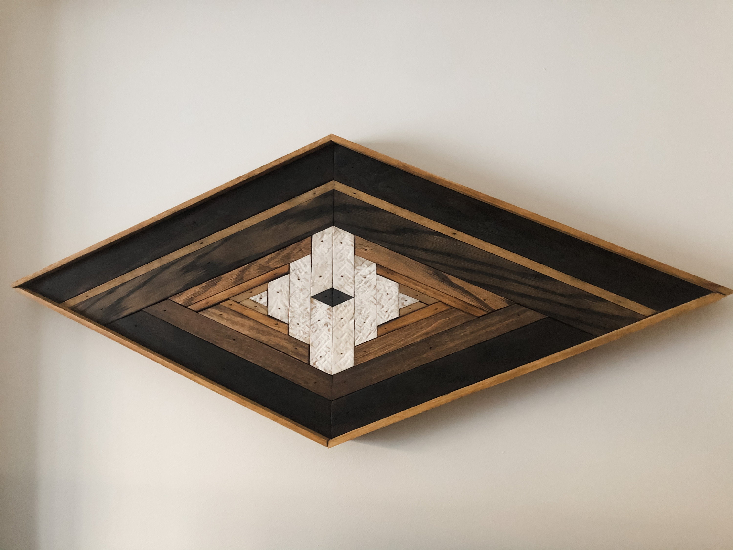 Black & Wood Art Deco Diamond Shaped Art Boho Art Etsy