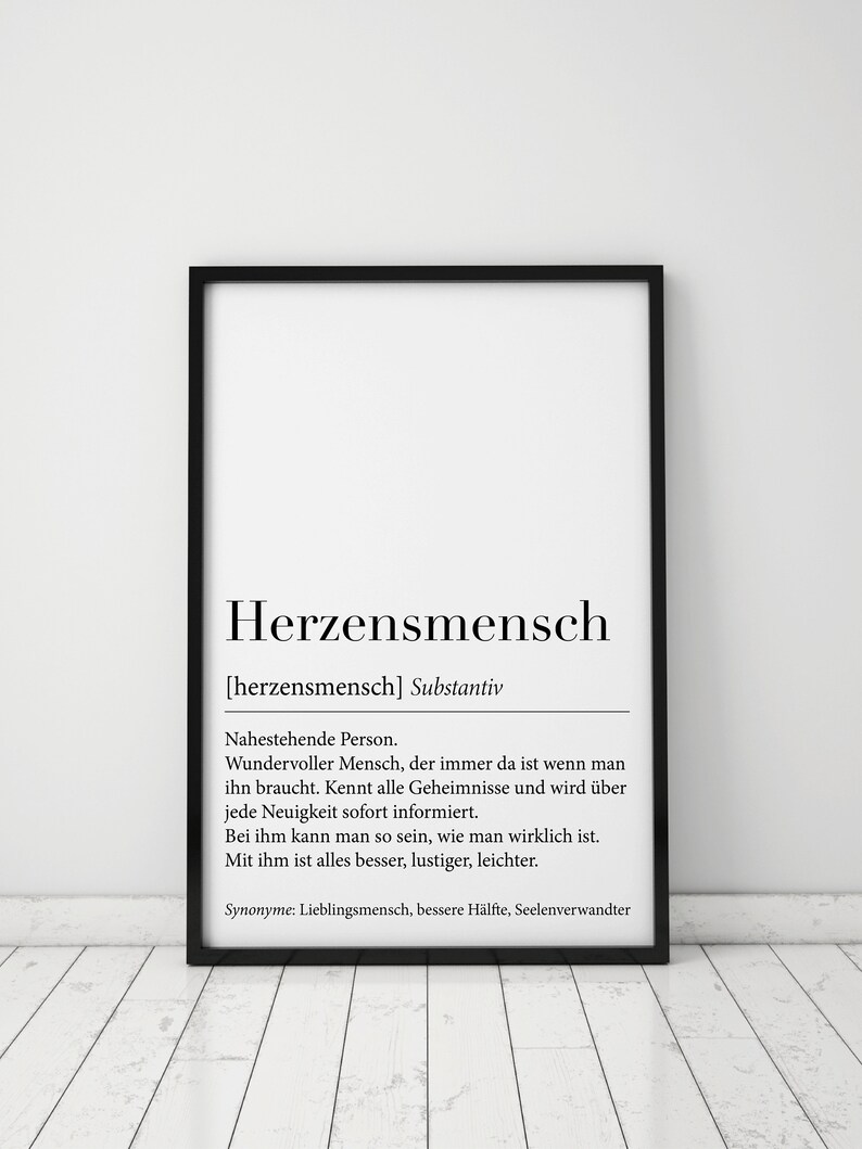 Herzensmensch Definitions Poster Digitaler Download Definition Print