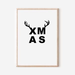 XMAS poster with antlers | Digital Download | Christmas decoration | Wall decoration Christmas | Poster Christmas | Merry Christmas Poster Modern