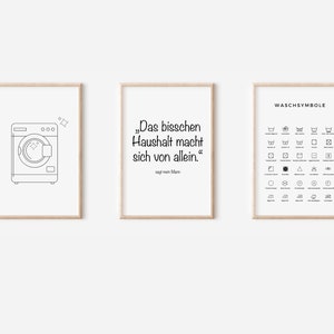 Poster Set Laundry Room | Washing Symbols Poster | Digital Download | Poster guest toilet | Bathroom Pictures Set | Washing machine symbols poster