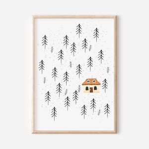 Hexenhäuschen im Wald Poster | Digitaler Download | Weihnachtsposter | Winterposter Wohnzimmer | Poster Weihnachten | Winterliche Dekoration