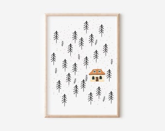 Witch's Cottage in the Forest Poster | Digital Download | Christmas poster | Winter poster living room | Poster Christmas | Winter decoration