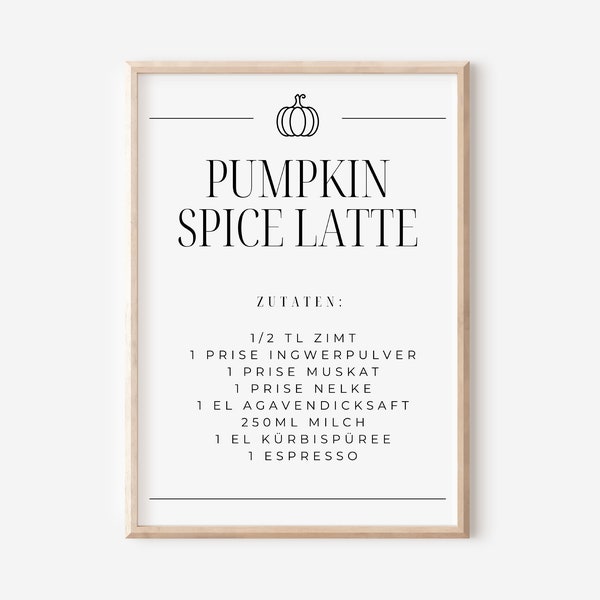 Pumpkin Spice Latte Recipe | Happy Halloween Poster | Digital Download | Halloween Print | Autumn decoration