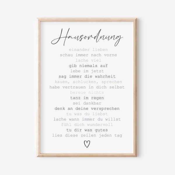 Hausordnung Familien Poster | Digitaler Download | Wanddeko Eingang | Einzugsgeschenk | Einweihungsgeschenk