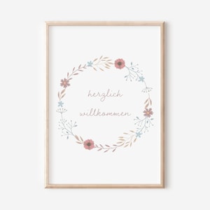 Cartel de bienvenida | Señal de bienvenida | Descarga digital | Cartel de corona de flores | Decoración de primavera | Decoración de la entrada de la casa.