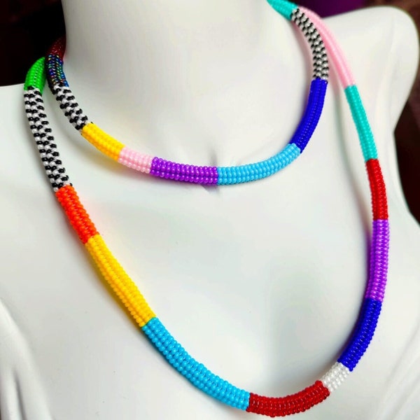 Colorful Handwoven Necklace, Boho Layered Necklaces, Handmade Jewelry Women, Long Necklace, Beaded Necklaces, Statement Rope Necklace, Gift