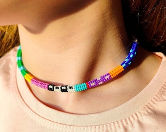 Beaded Necklaces Handmade, Colorful Jewelry, Gift Women Unique, Choker Necklaces, Statement Jewelry, Rope Summer Necklace, Gift for Her