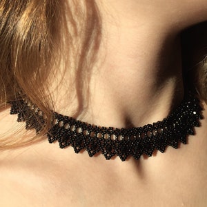Gothic Black Lace Choker: Handmade Beaded Victorian Necklace, Halloween Top, Gothic Princess Style, Fall Style Gift, Accessories Gift Women