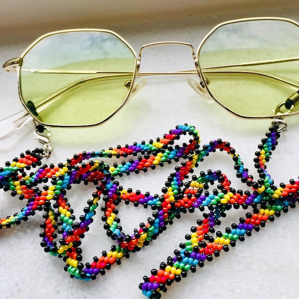 Cadena de gafas arco iris, cadena de gafas con cuentas, cadena de gafas de sol, collar de gafas, retenedor de gafas de sol, accesorios para gafas, cordón de gafas