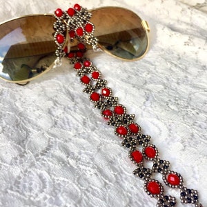 Handmade Red Crystal Glasses Chain: Beaded Sunglasses Lanyard, Burgundy Hues