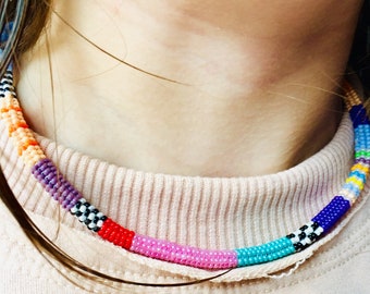 Colorful Handwoven Necklace, Summer Necklace, Handmade Choker, Beaded Necklace, Unique Gifts Her, Gifts Women, Fashionable Gifts, Accessory