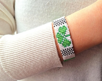 St Patrick Bracelet, Shamrock Jewelry, Irish Gift, Cuff Clover Bracelet, Lucky Bracelets