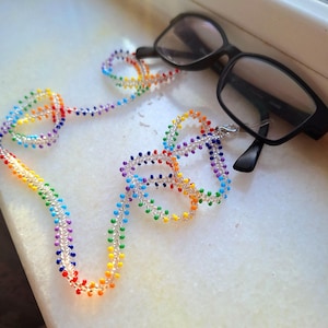 Rainbow Beaded Eyeglasses Chain: Handmade Glasses Necklace