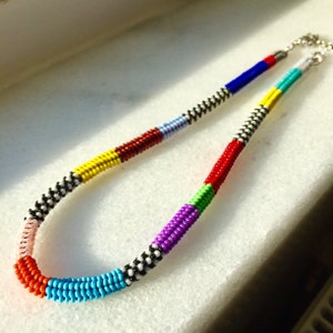 Handmade Beaded Statement Necklace: Multicolor Woven Choker