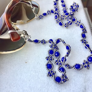 Beaded Glasses Chain: Indigo Crystal Eyeglass Lanyard, Handmade Women&#39;s Jewelry