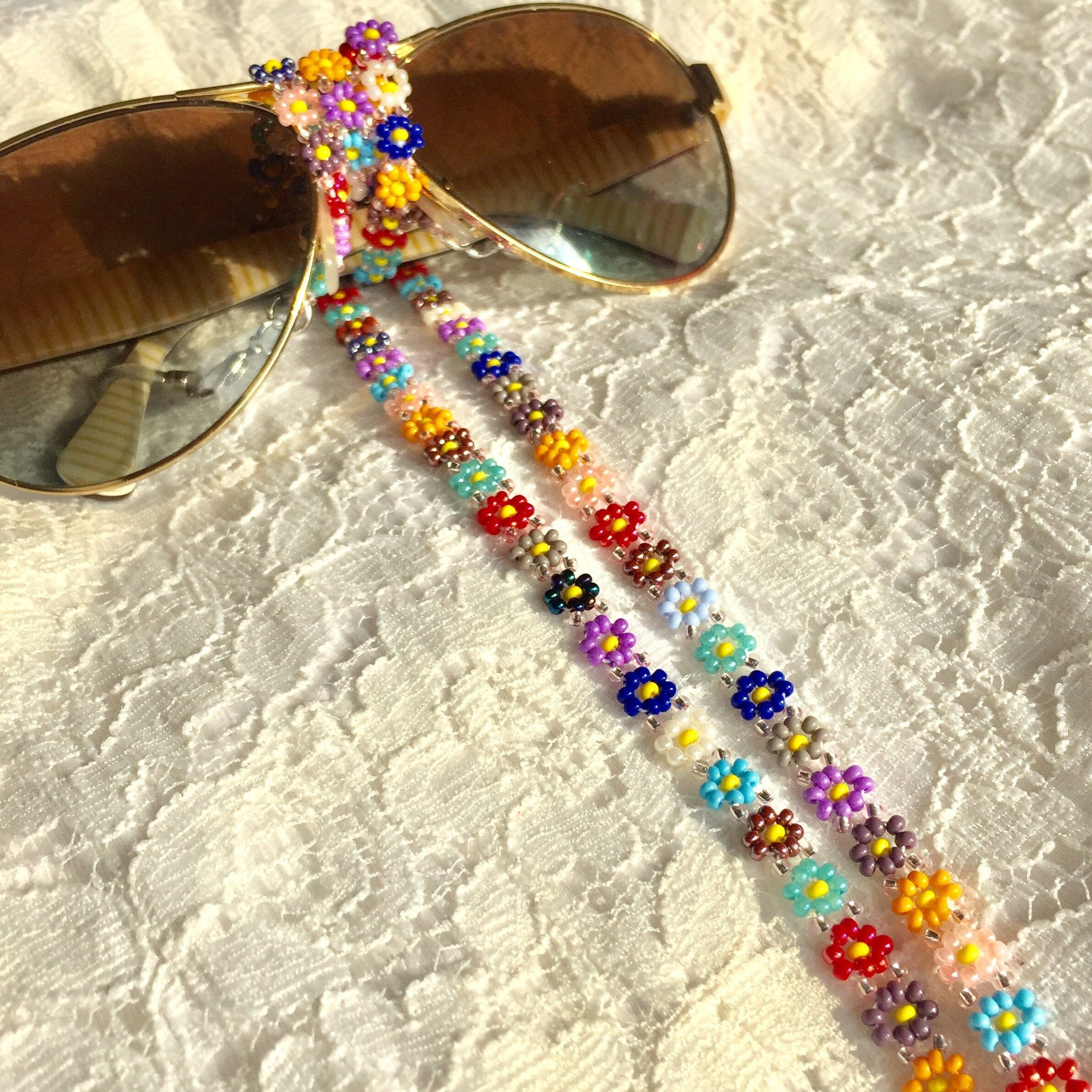 Rainbow Beaded Daisy Sunglass Leash Glasses Chain Beaded Daisy Eyeglass Lanyard or Holder - Eyeglass Leash  main image 4