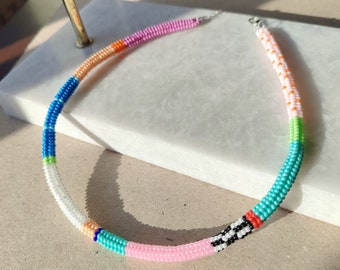 Handmade Colorful Necklace, Choker Necklaces, Pink Bead Necklace, Summer Necklace, Mothers Day Gift, Seed Bead Necklace, Mom Jewelry