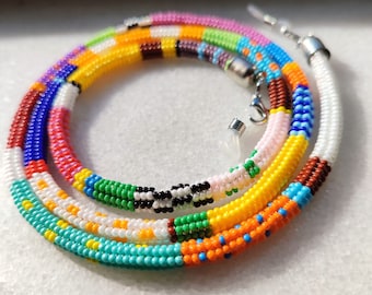 Colorful Long Necklace, Handwoven Beaded Necklace, Mothers Day Gift, Statement Jewelry, Accessories Mom, Fine Jewelry, Summer Rope Necklace