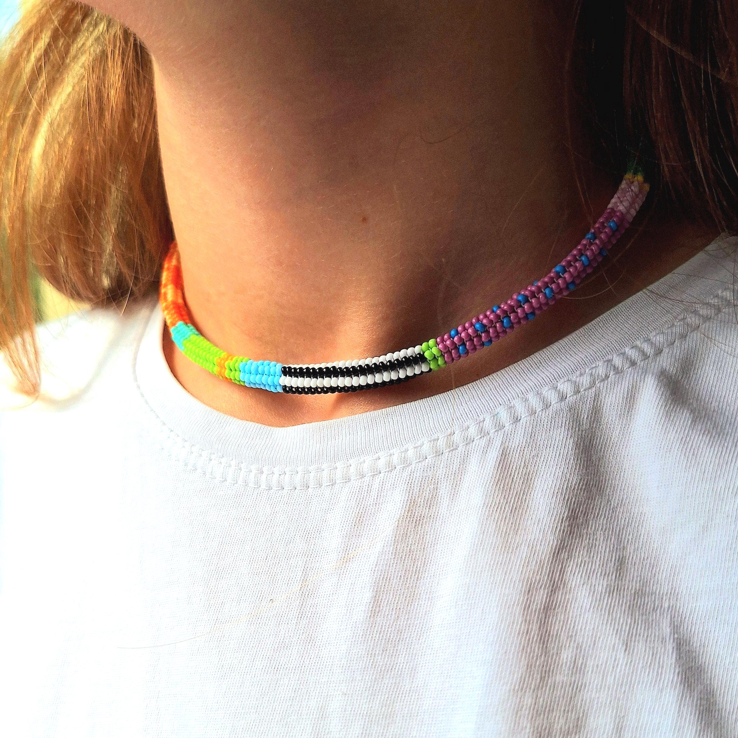 Collier Ras Du Cou Perles De Rocailles Orange - Artisanal, Pièce Unique