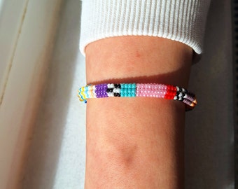 Handmade Seed Bead Bracelet: Colorful Jewelry, Rope Bangle, Y2K Bracelets, Unique Armband, Ankle Bracelet
