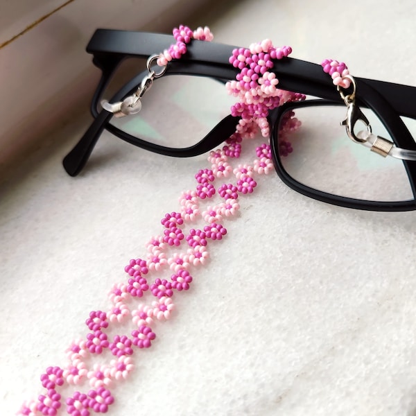 Pink Flower Glasses Chain, Accessories Mom, Eyeglasses Necklace, Sunglasses Chain, Garden Girl Gift, Mothers Day Gift, Eye Glass Lanyard