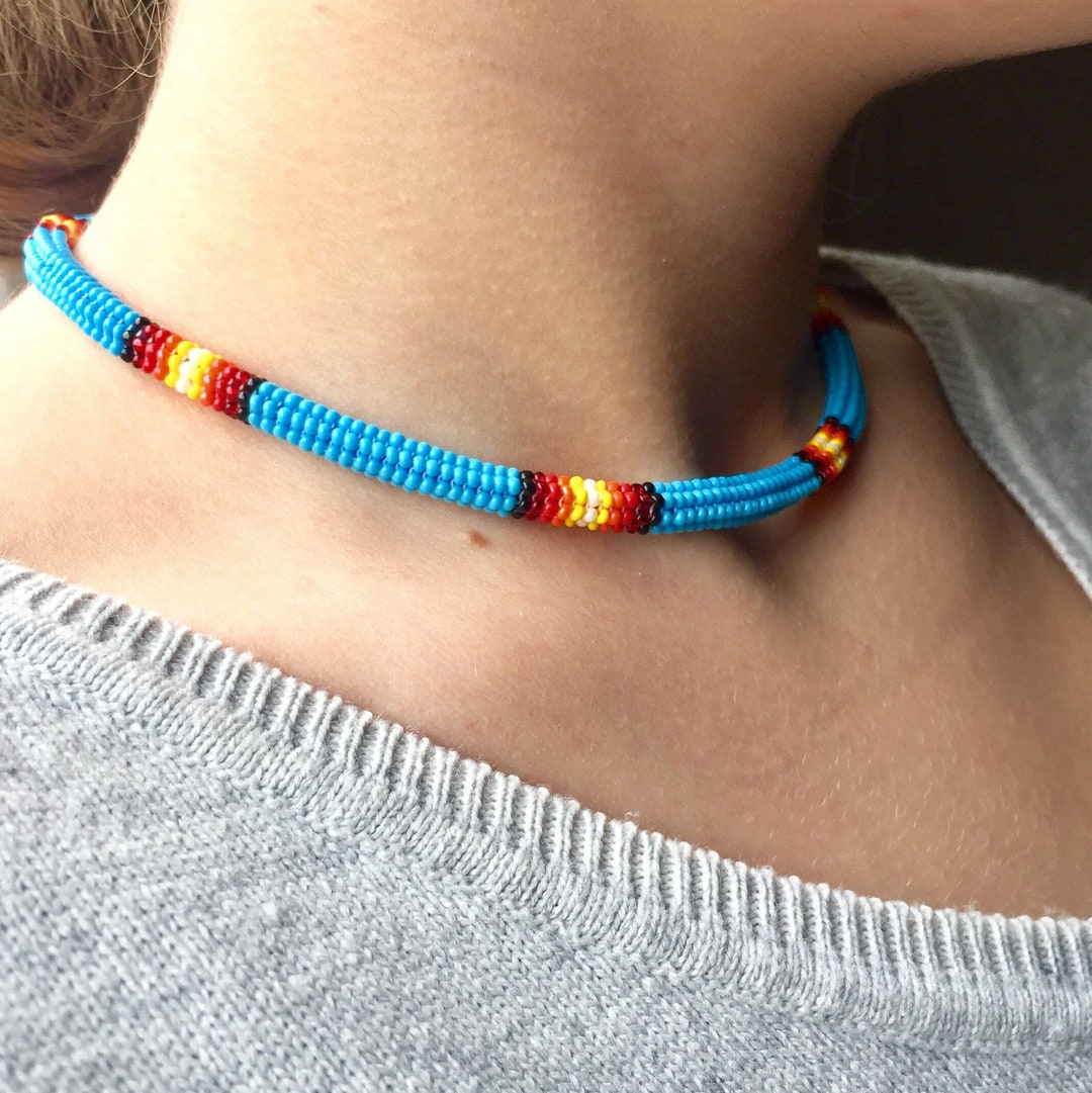 Native American Bead Necklace Navajo Beadwork Beaded Etsy