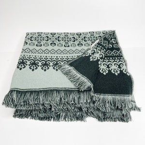 Extra Soft High Quality Mint and Gray ornaments  virgin wool Blanket/Throw Made in Lithuania 130 cm*185 cm (51&quot;- 73&quot;)