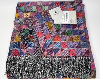 Colorful Wool Blanket: Lithuanian Plaid Bedspread with Fringe (51" x 75")