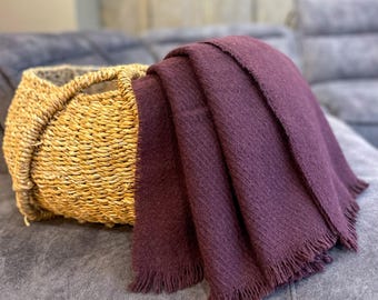 Burgundy Wool Blanket Throw: Luxurious Plaid, Made in Lithuania (51"x71")