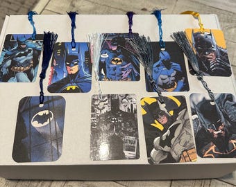 Juego de marcapáginas laminados de Batman con borla – Paquete de 3 o 5 unidades / GeekyBookmarks