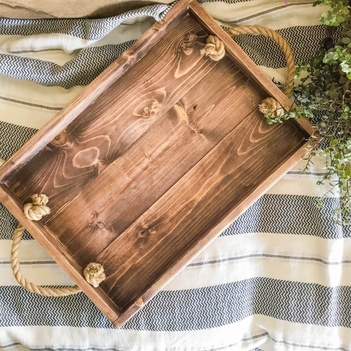 Wooden tray. Pine wood brown rustic tray with the rope Etsy