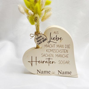 Hochzeitsgeschenk Brautpaar Trockenblumen Geldgeschenk Holz Herz