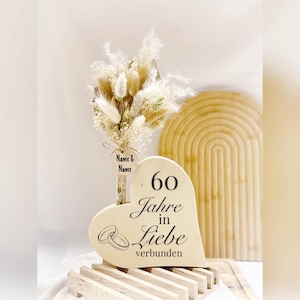 Geschenk Eiserne Hochzeit |  Dianantene Hochzeit | 60. Hochzeitstag | 65. Hochzeitstag | Holz Herz | Trockenblumen