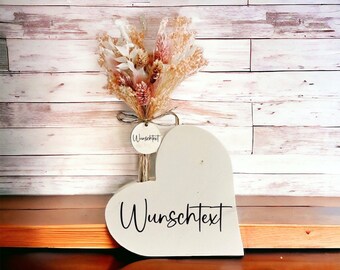 Holz Herz Vase   PERSONALISIERT Geschenkidee Lasergravur Trockenblumen MAMA Oma Schwester Patentante Tante