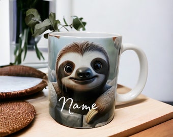 Geschenk personalisiert ,  3D Tasse , Faultier , personalisiert