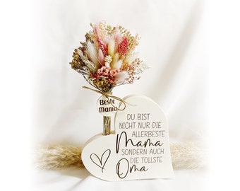 Mama  Oma  Muttertags Geschenk Holz Herz   Vase ,  Geschenkidee mit  Trockenblumen Ge