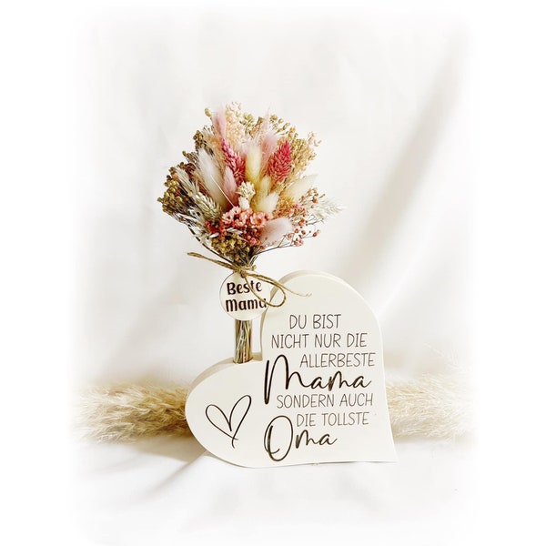 Mama  Oma  Muttertags Geschenk Holz Herz   Vase ,  Geschenkidee mit  Trockenblumen Ge