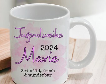 JUGENDWEIHE Geschenke Tasse Namenstasse Für Mädchen Jungen verschiedene Farbkombination