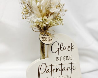 PATENTANTE GESCHENK Holz Herz Spruch Trockenblumen  Geschenkidee GEBURTSTAG