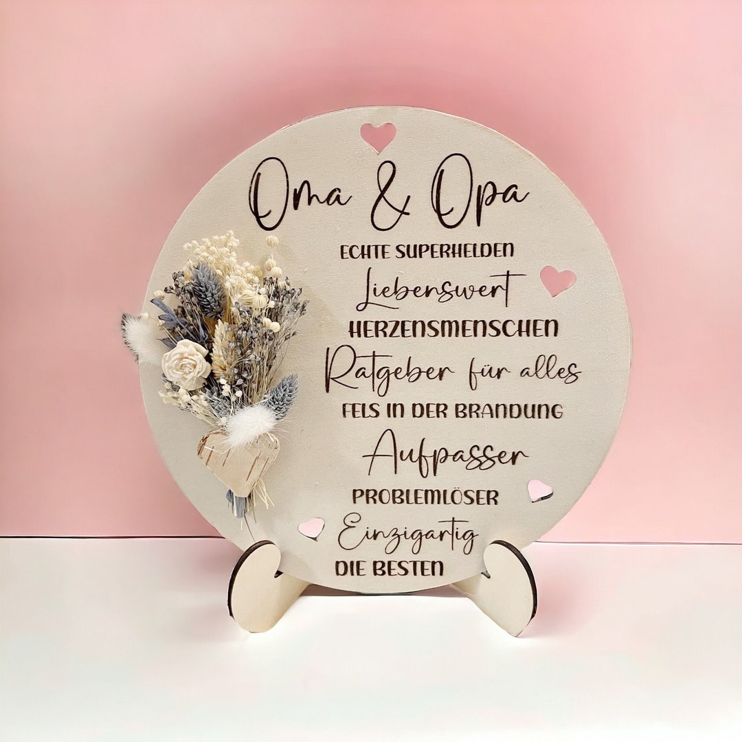 Holzschild Oma Opa / Trockenblumen/ Holz Geschenk / Geburtstag