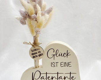 PATENTANTE GESCHENK Holz Herz Spruch Trockenblumen  Geschenkidee GEBURTSTAG