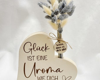 Uroma GESCHENK Holz Herz Spruch,  Trockenblumen  Geschenkidee GEBURTSTAG , Herz, Holz